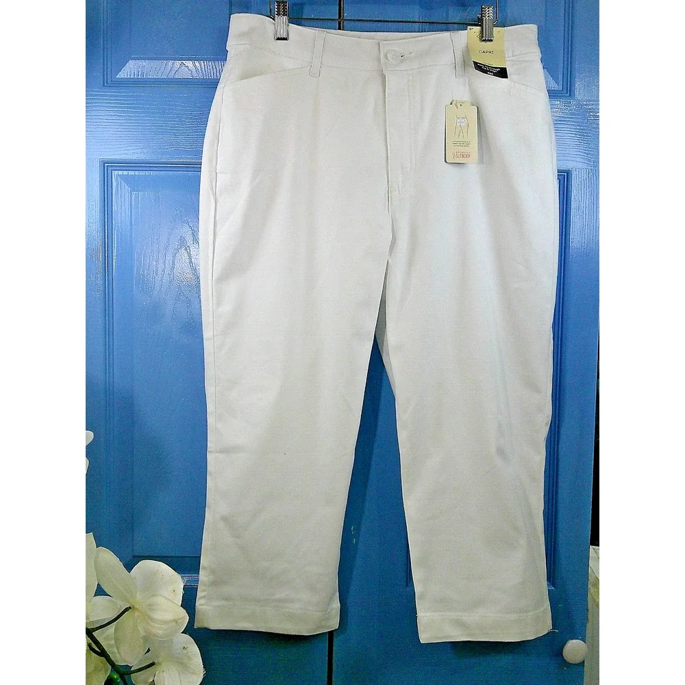 NWT St Johns Bay Women’s Sz 12 Tall White Secretly Slender Crop Capri-RTL $44